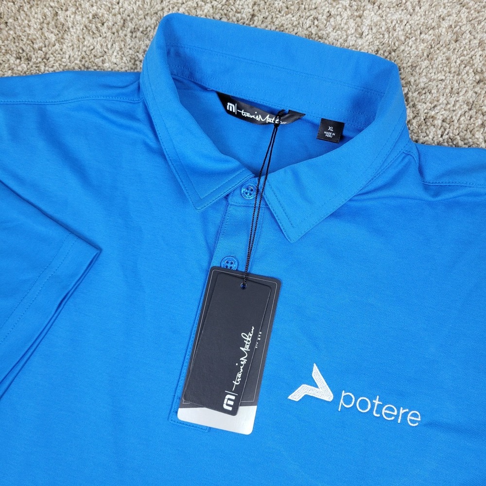 NWT Travis Mathew Mens XL Solid Blue Performance Stretch Golf Polo